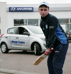 Carrickfergus Cricket Club's Mikey Taiaroa pictured at Cannon Motors' 
premises with the new vehicle kindly supplied by the company.
