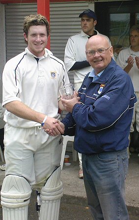 Andrew Cowden, receiving Man of the Match Award